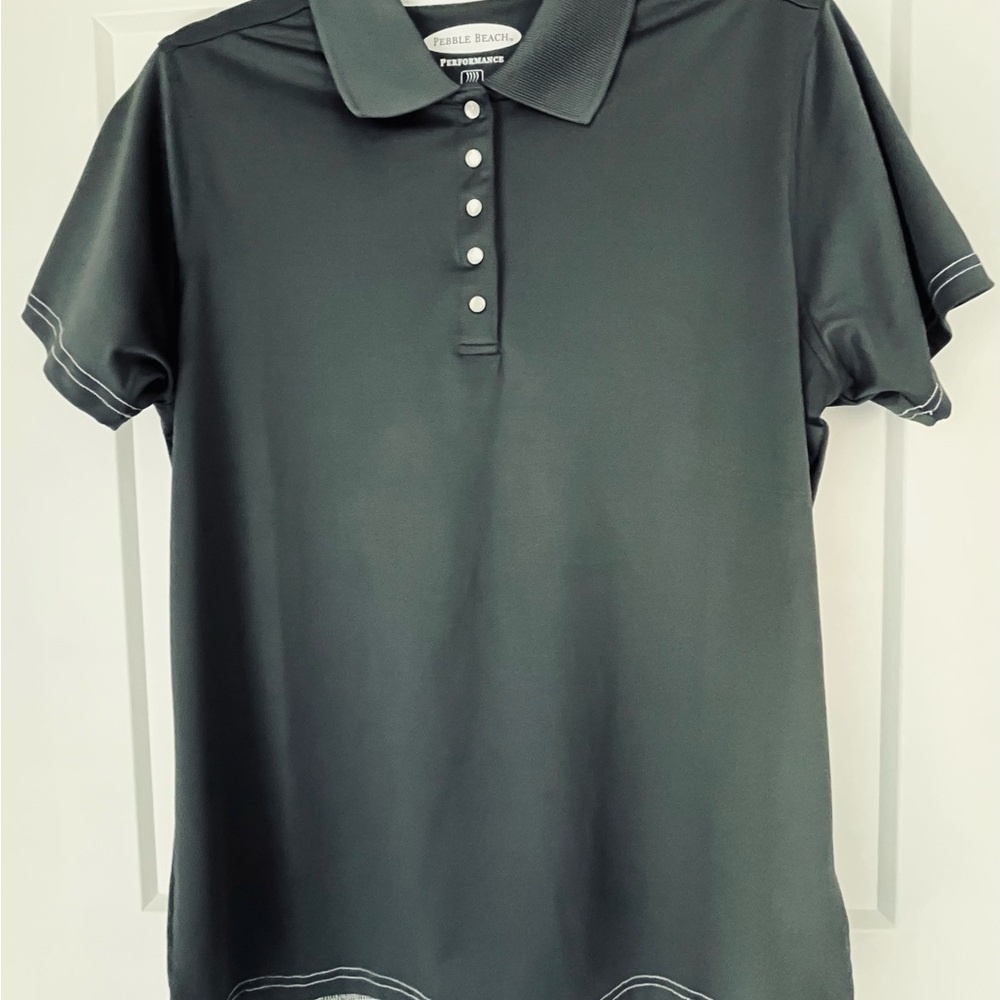 EUC Pebble Beach‎ Performance Women's Charcoal Pearl Button Down Polo Top, Large